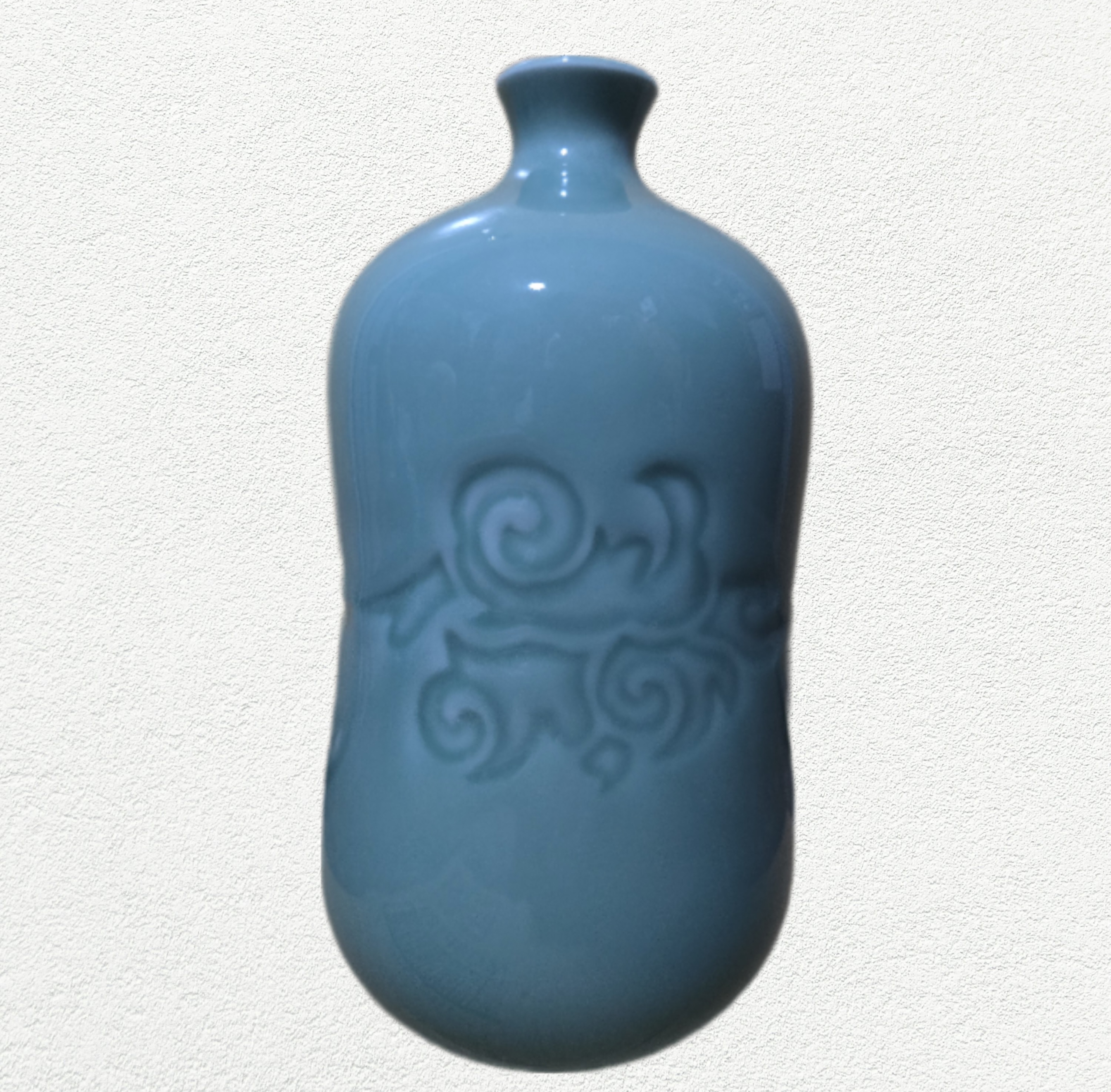 Japanese Sky Blue Celadon Unryu (Cloud Dragon) Relief Vase
