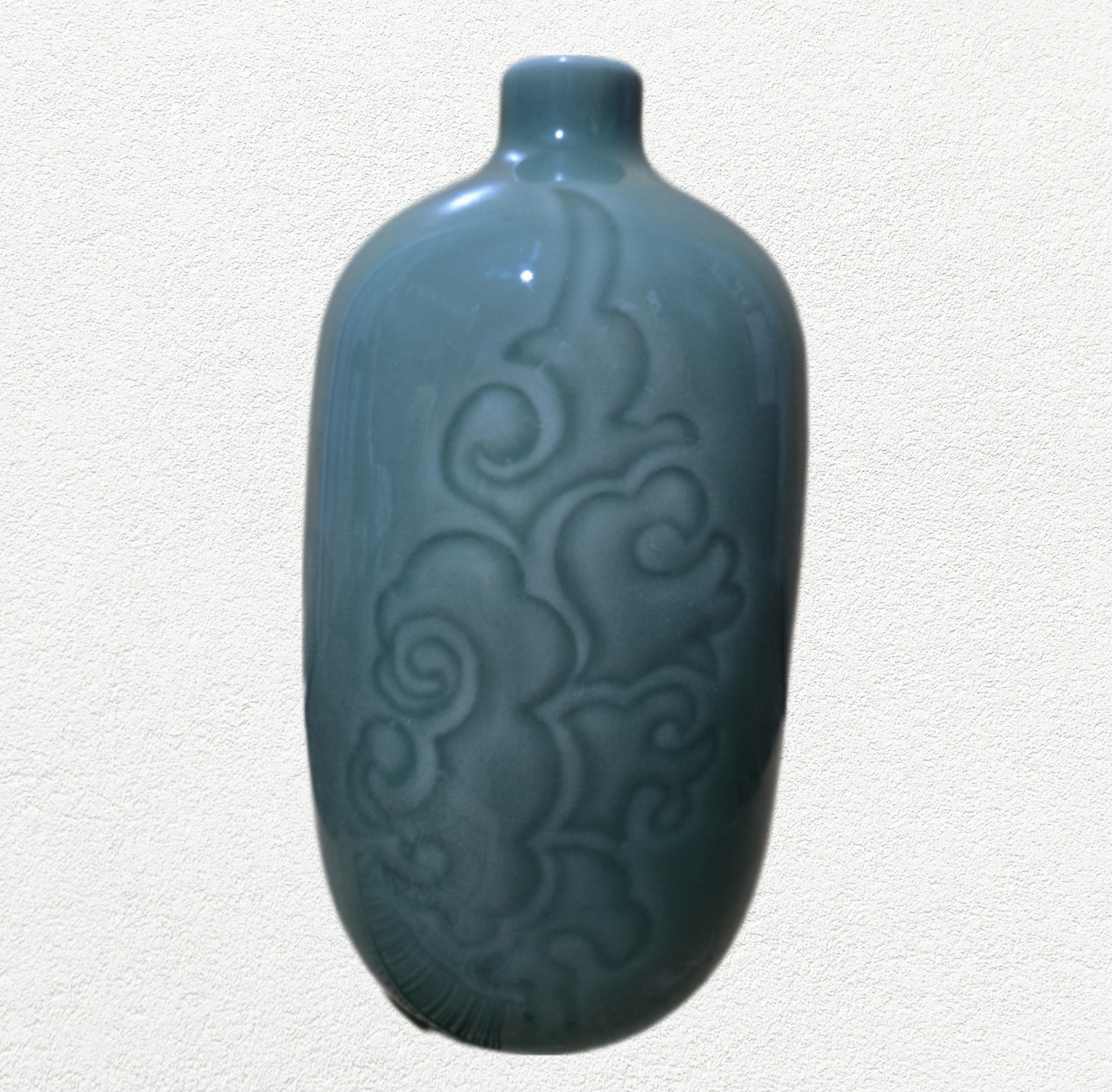 Vintage Japanese Celadon Carved Cloud Vase