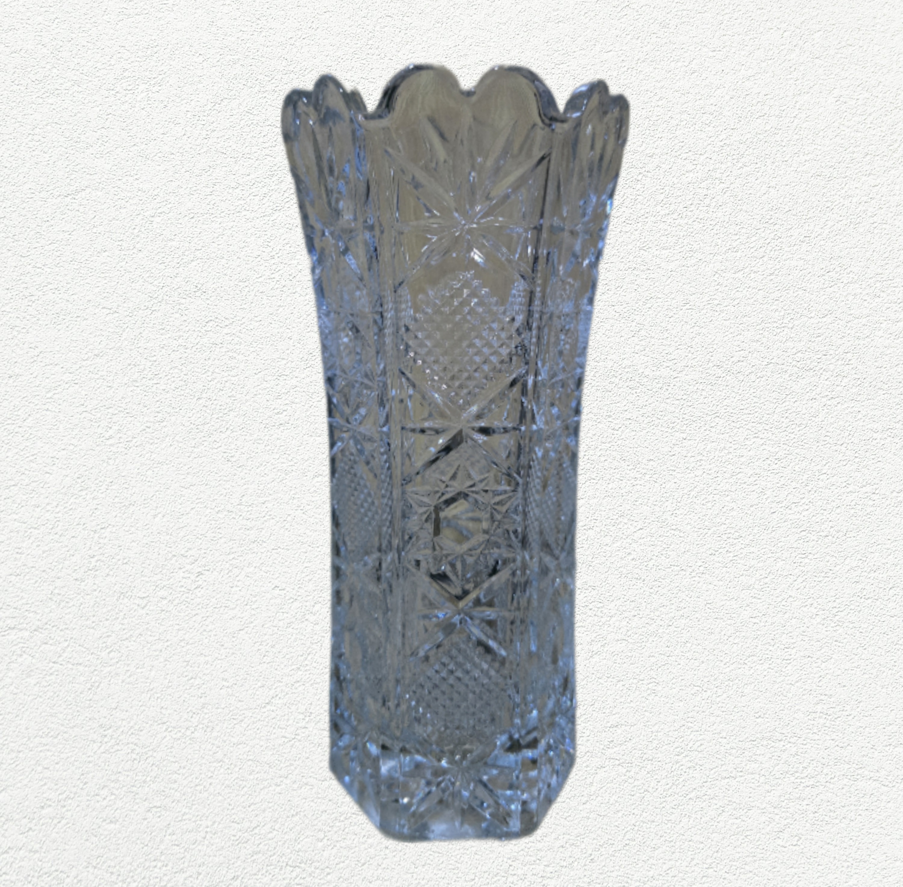 Vintage Scalloped Edge Crystal Cut Glass Vase