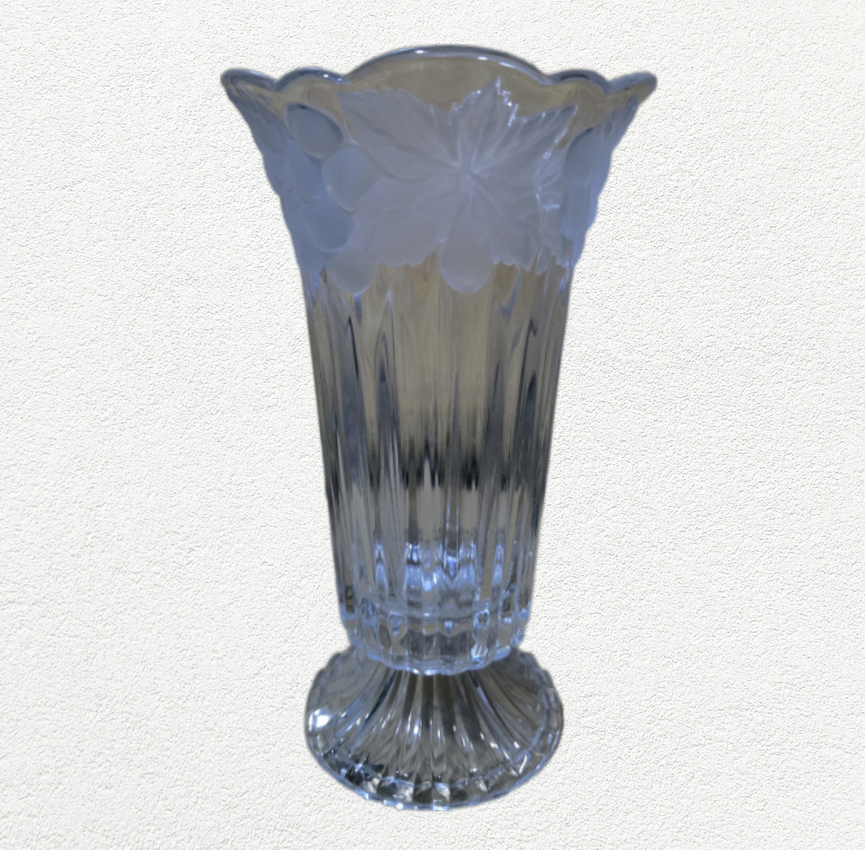 Vintage Frosted Maple Leaf Crystal Vase